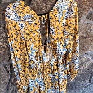 Free People Yellow and Blue Floral Long Sleeve Dress